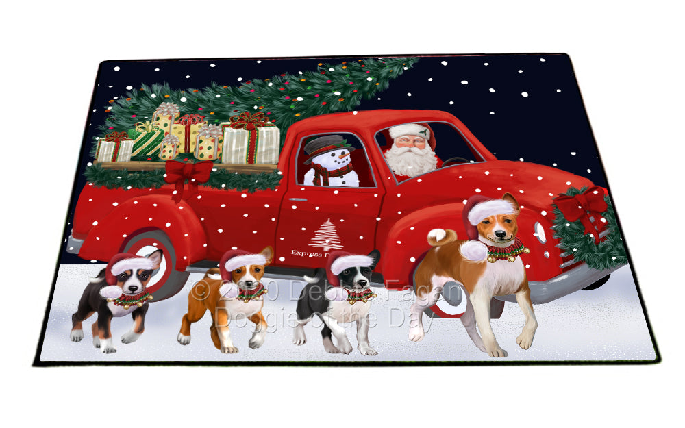 Christmas Express Delivery Red Truck Running Basenji Dogs Indoor/Outdoor Welcome Floormat - Premium Quality Washable Anti-Slip Doormat Rug FLMS56542