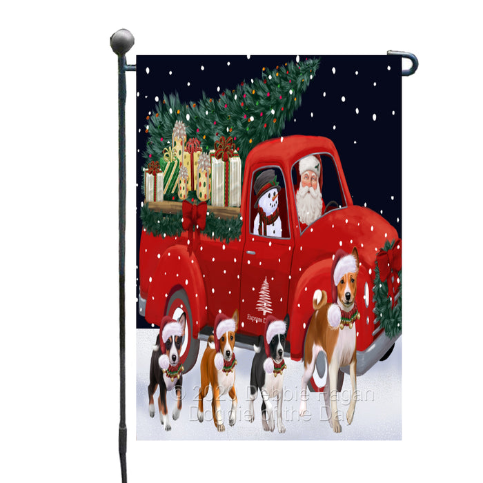 Christmas Express Delivery Red Truck Running Basenji Dogs Garden Flag GFLG66438