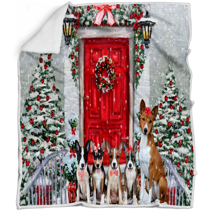Christmas Holiday Welcome Basenji Dogs Blanket - Lightweight Soft Cozy and Durable Bed Blanket - Animal Theme Fuzzy Blanket for Sofa Couch