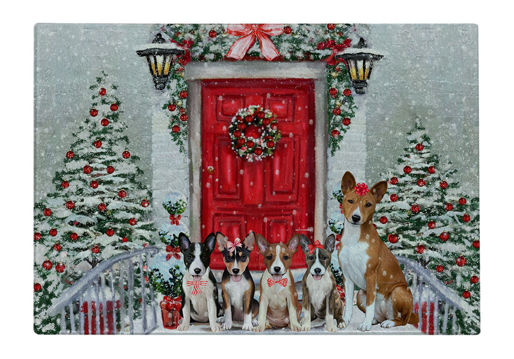 Christmas Holiday Welcome Basenji Dogs Cutting Board - For Kitchen - Scratch & Stain Resistant - Designed To Stay In Place - Easy To Clean By Hand - Perfect for Chopping Meats, Vegetables