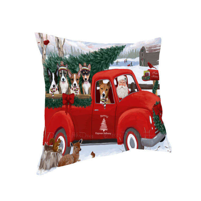Christmas Santa Express Delivery Red Truck Basenji Dogs Pillow with Top Quality High-Resolution Images - Ultra Soft Pet Pillows for Sleeping - Reversible & Comfort - Ideal Gift for Dog Lover - Cushion for Sofa Couch Bed - 100% Polyester