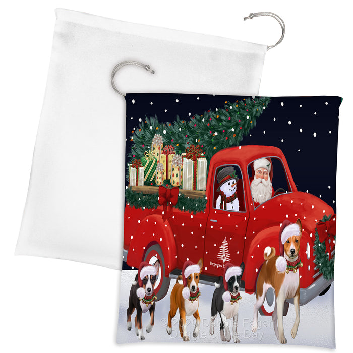 Christmas Express Delivery Red Truck Running Basenji Dogs Drawstring Laundry or Gift Bag LGB48874