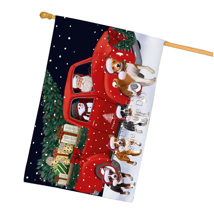 Christmas Express Delivery Red Truck Running Basenji Dogs House Flag FLG66494