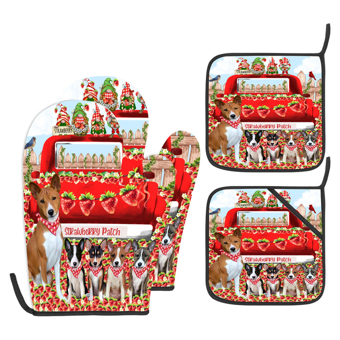 Basenji Oven Mitts and Pot Holder Set, Explore a Variety of Personalized Designs, Custom, Kitchen Gloves for Cooking with Potholders, Pet and Dog Gift Lovers