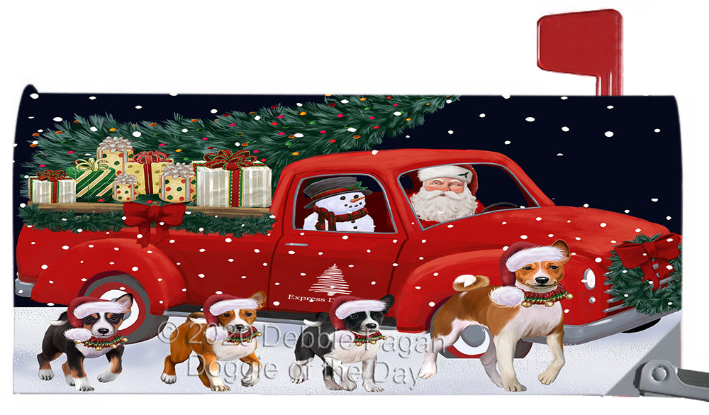Christmas Express Delivery Red Truck Running Basenji Dog Magnetic Mailbox Cover Both Sides Pet Theme Printed Decorative Letter Box Wrap Case Postbox Thick Magnetic Vinyl Material
