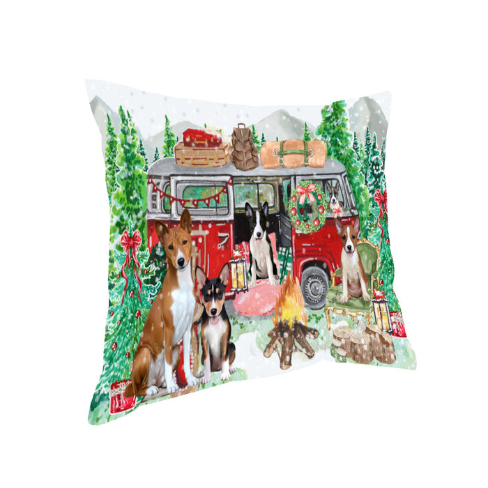 Christmas Time Camping with Basenji Dogs Pillow with Top Quality High-Resolution Images - Ultra Soft Pet Pillows for Sleeping - Reversible & Comfort - Ideal Gift for Dog Lover - Cushion for Sofa Couch Bed - 100% Polyester