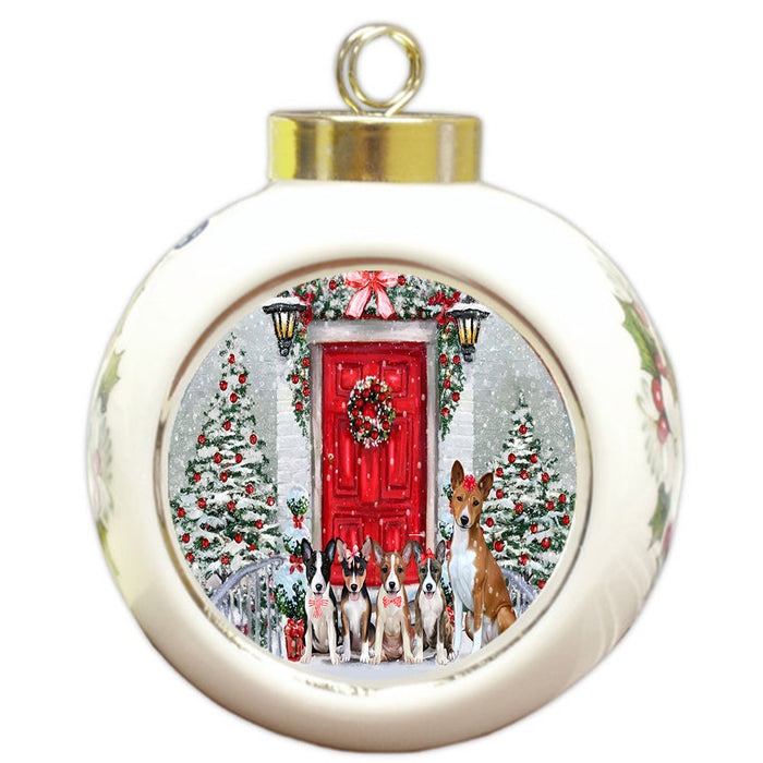 Christmas Holiday Welcome Basenji Dogs Round Ball Christmas Ornament Pet Decorative Hanging Ornaments for Christmas X-mas Tree Decorations - 3" Round Ceramic Ornament
