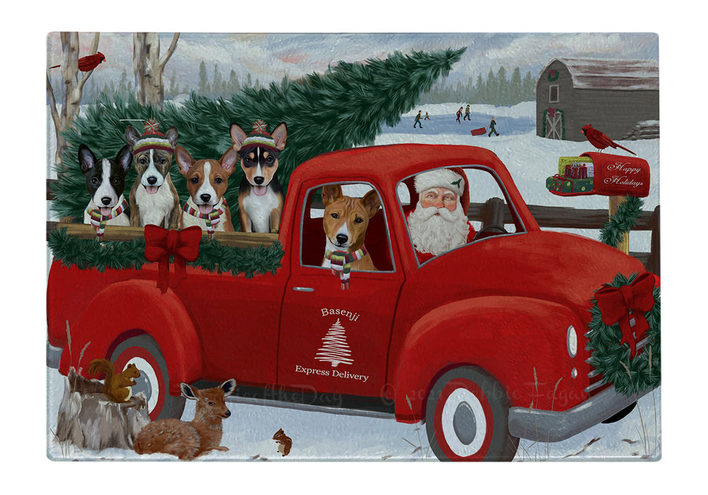 Christmas Santa Express Delivery Red Truck Basenji Dogs Cutting Board - For Kitchen - Scratch & Stain Resistant - Designed To Stay In Place - Easy To Clean By Hand - Perfect for Chopping Meats, Vegetables