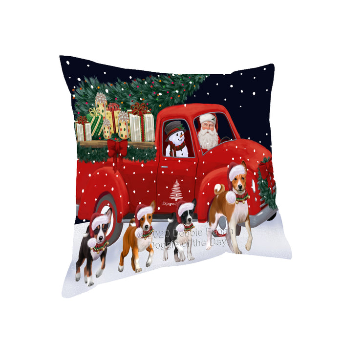 Christmas Express Delivery Red Truck Running Basenji Dogs Pillow PIL85976