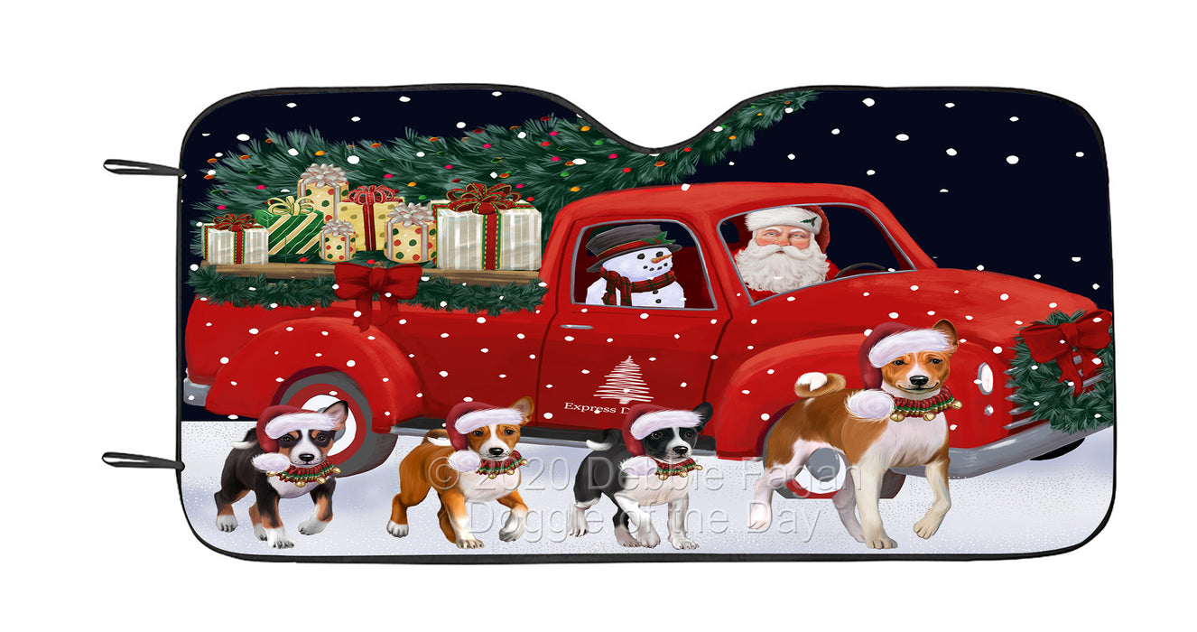 Christmas Express Delivery Red Truck Running Basenji Dog Car Sun Shade Cover Curtain