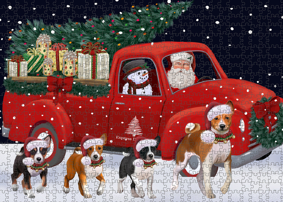 Christmas Express Delivery Red Truck Running Basenji Dogs Puzzle  PUZL99592