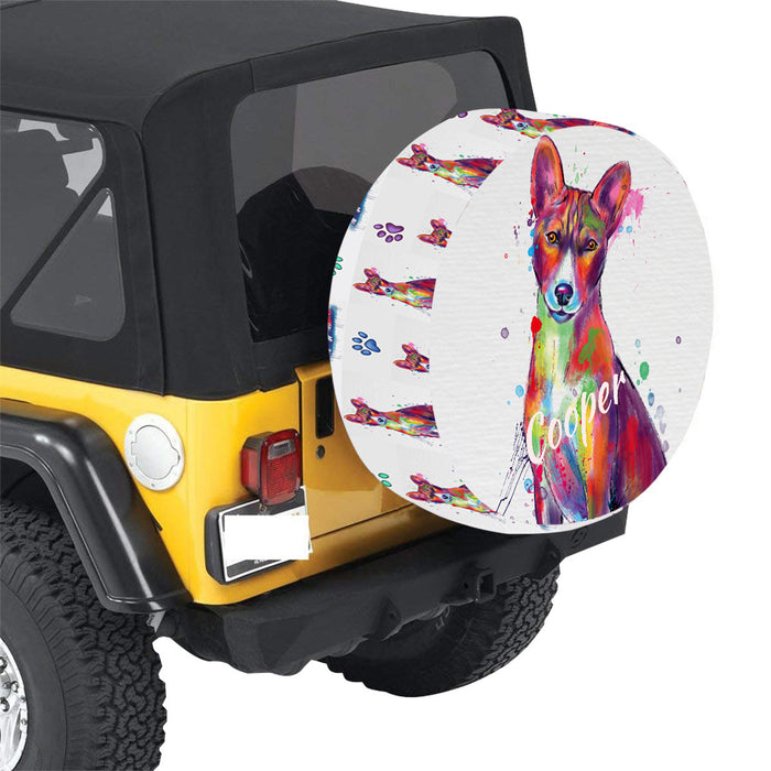 Custom Pet Name Personalized Watercolor Basenji Dog Car Tire Cover