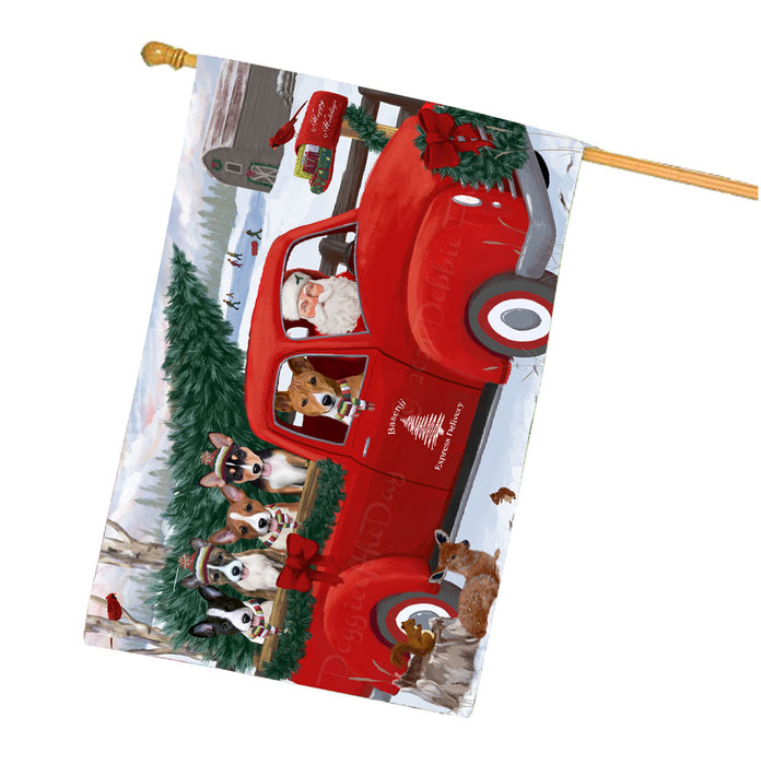 Christmas Santa Express Delivery Red Truck Basenji Dogs House Flag Outdoor Decorative Double Sided Pet Portrait Weather Resistant Premium Quality Animal Printed Home Decorative Flags 100% Polyester