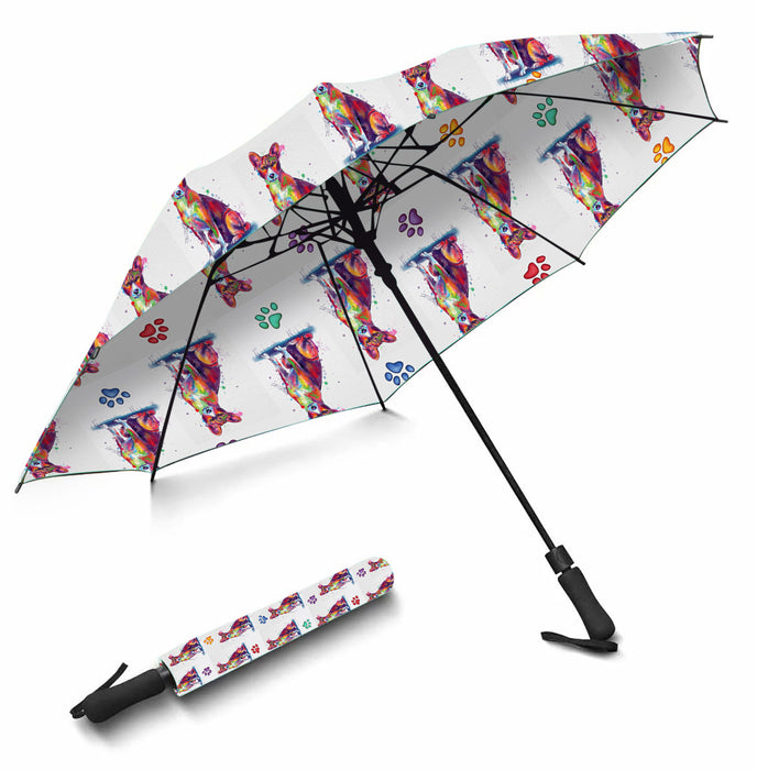 Watercolor Mini Basenji DogsSemi-Automatic Foldable Umbrella
