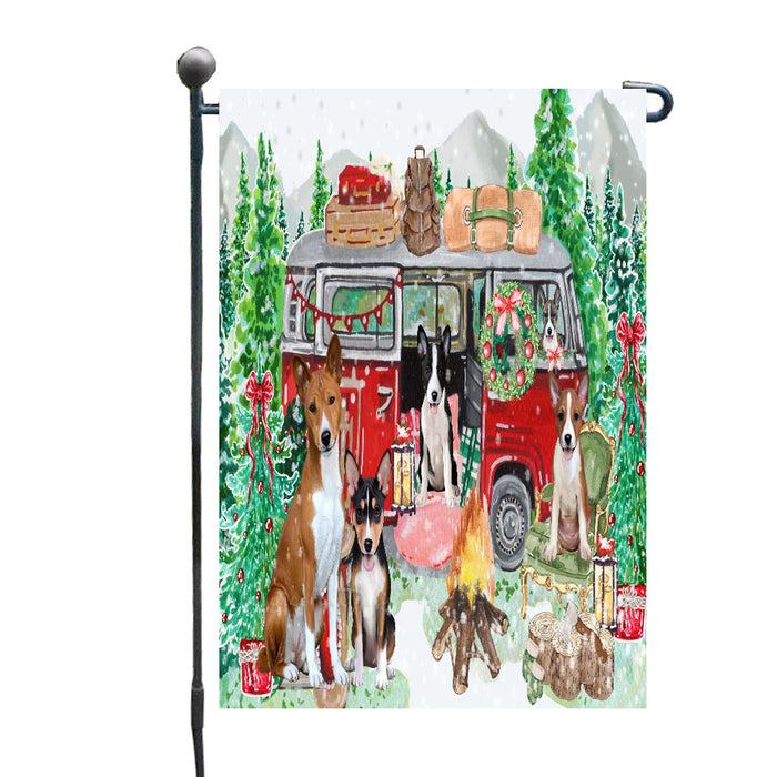 Christmas Time Camping with Basenji Dogs Garden Flags- Outdoor Double Sided Garden Yard Porch Lawn Spring Decorative Vertical Home Flags 12 1/2"w x 18"h