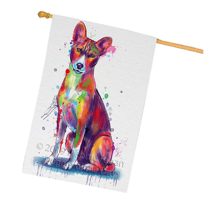 Watercolor Basenji Dog House Flag FLG66403