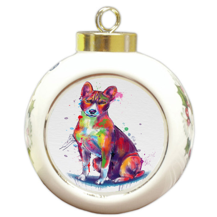 Watercolor Basenji Dog Round Ball Christmas Ornament RBPOR58751