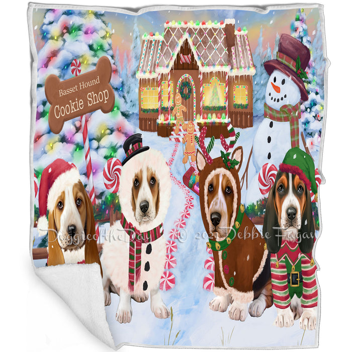 Holiday Gingerbread Cookie Shop Basset Hounds Dog Blanket BLNKT124329