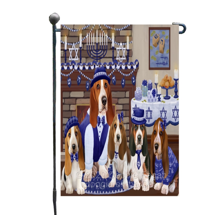 Happy Hanukkah Family Basset Hound Dogs Garden Flag GFLG65954