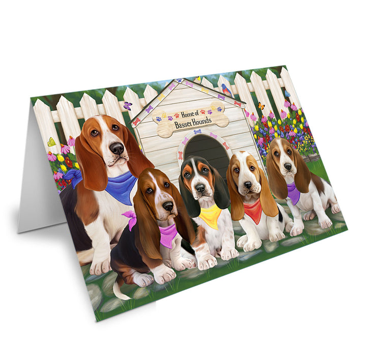 Spring Floral Basset Hound Dog Handmade Artwork Assorted Pets Greeting Cards and Note Cards with Envelopes for All Occasions and Holiday Seasons GCD53363