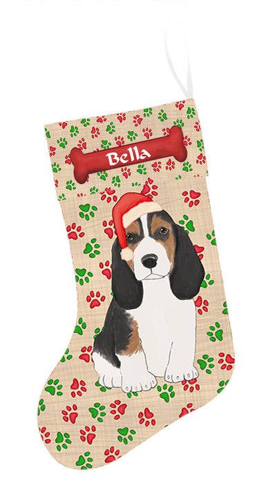 Pet Name Personalized Christmas Paw Print Basset Hound Dogs Stocking