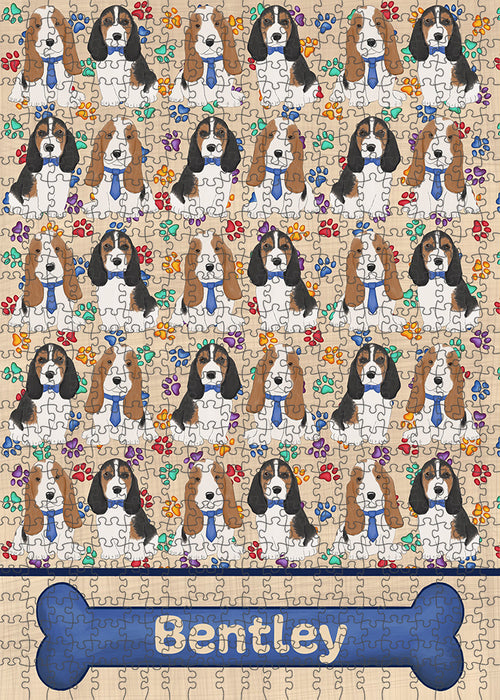 Rainbow Paw Print Basset Hound Dogs Puzzle with Photo Tin PUZL97536