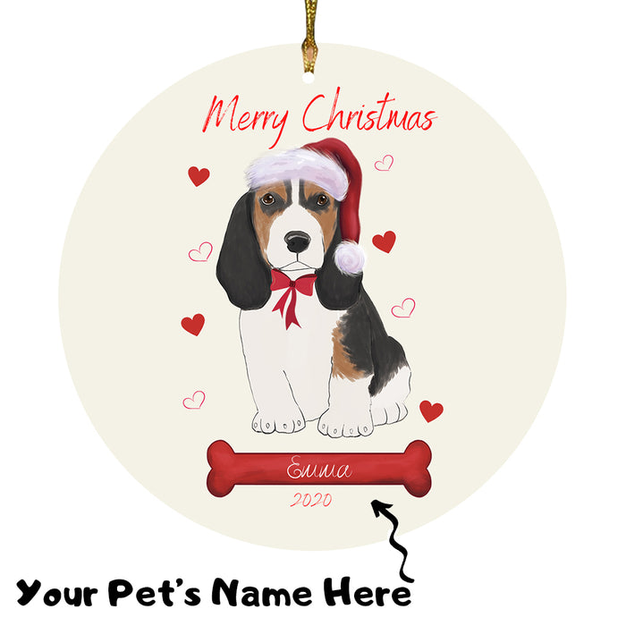 Personalized Merry Christmas  Basset Hound Dog Christmas Tree Round Flat Ornament RBPOR58908
