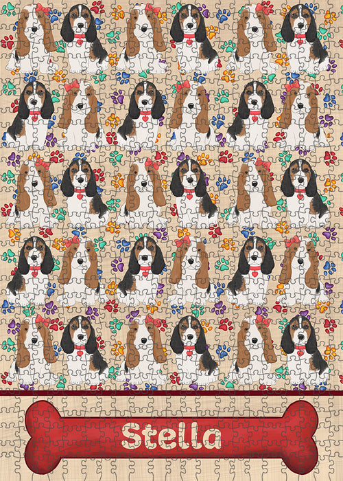 Rainbow Paw Print Basset Hound Dogs Puzzle with Photo Tin PUZL97540