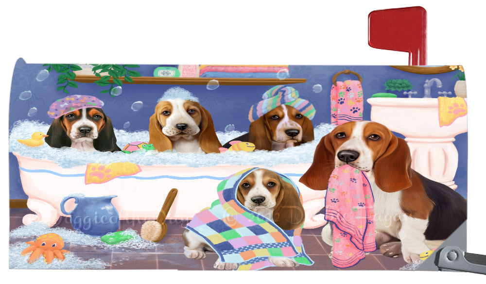 Rub A Dub Dogs In A Tub Basset Hound Dog Magnetic Mailbox Cover Both Sides Pet Theme Printed Decorative Letter Box Wrap Case Postbox Thick Magnetic Vinyl Material