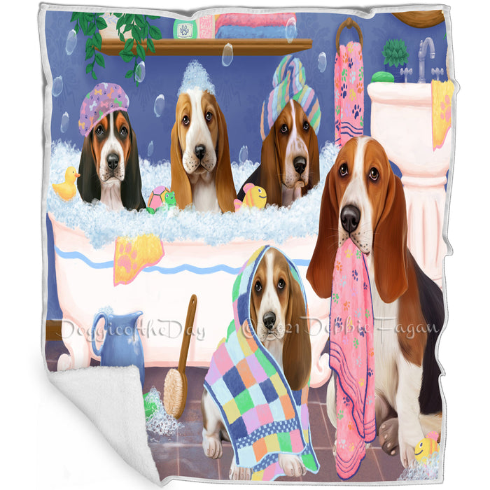 Rub A Dub Dogs In A Tub Basset Hounds Dog Blanket BLNKT130251