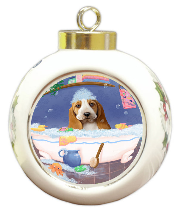 Rub A Dub Dog In A Tub Basset Hound Dog Round Ball Christmas Ornament RBPOR58524