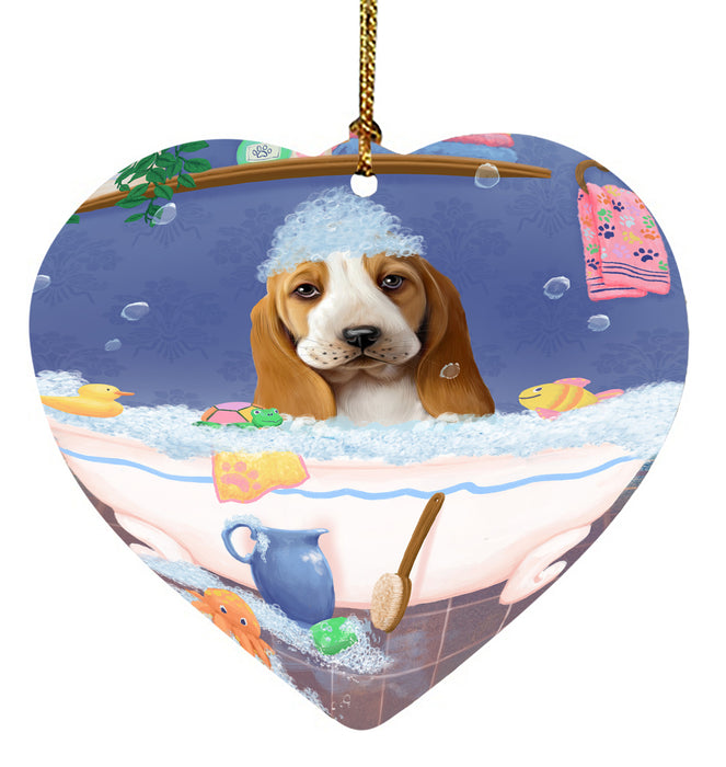Rub A Dub Dog In A Tub Basset Hound Dog Heart Christmas Ornament HPORA58540
