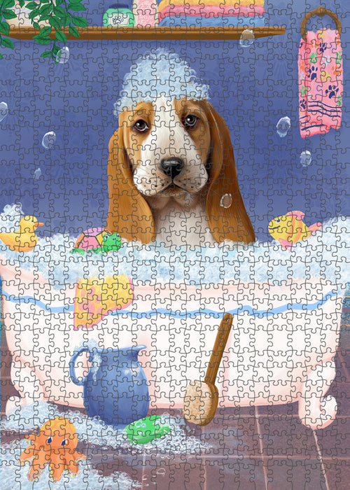 Rub A Dub Dog In A Tub Basset Hound Dog Portrait Jigsaw Puzzle for Adults Animal Interlocking Puzzle Game Unique Gift for Dog Lover's with Metal Tin Box PZL212