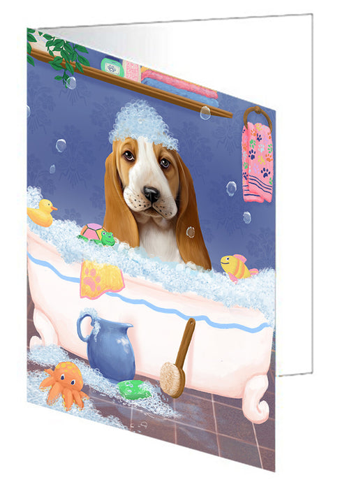 Rub A Dub Dog In A Tub Basset Hound Dog Handmade Artwork Assorted Pets Greeting Cards and Note Cards with Envelopes for All Occasions and Holiday Seasons GCD79214