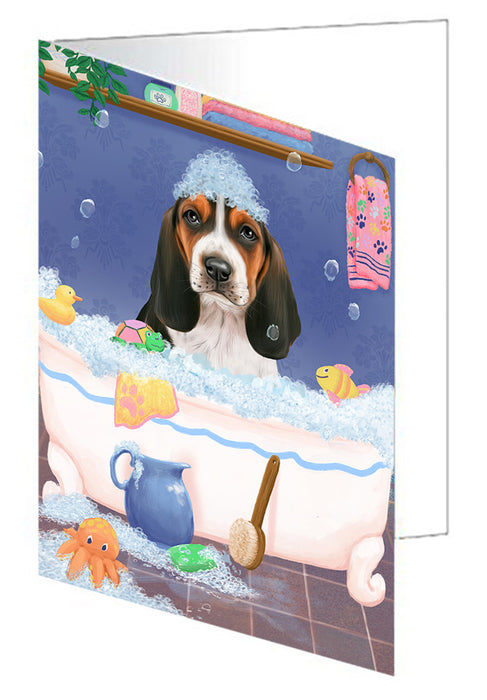 Rub A Dub Dog In A Tub Basset Hound Dog Handmade Artwork Assorted Pets Greeting Cards and Note Cards with Envelopes for All Occasions and Holiday Seasons GCD79217
