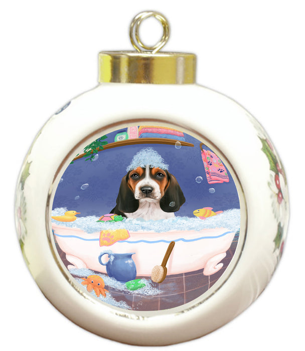 Rub A Dub Dog In A Tub Basset Hound Dog Round Ball Christmas Ornament RBPOR58525