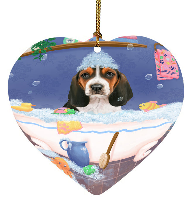 Rub A Dub Dog In A Tub Basset Hound Dog Heart Christmas Ornament HPORA58541