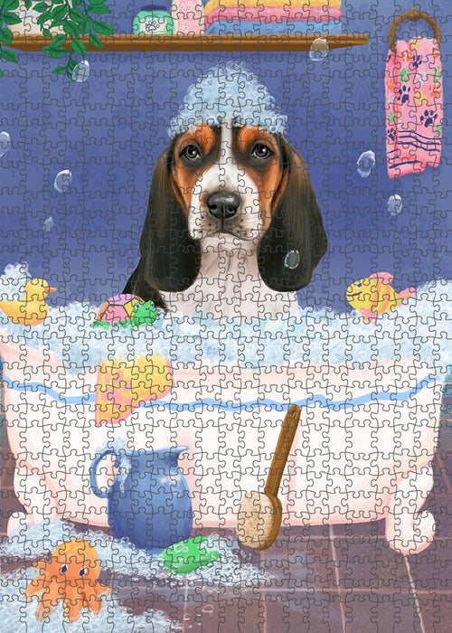 Rub A Dub Dog In A Tub Basset Hound Dog Portrait Jigsaw Puzzle for Adults Animal Interlocking Puzzle Game Unique Gift for Dog Lover's with Metal Tin Box PZL213