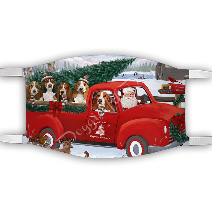 Christmas Santa Express Delivery Red Truck Basset Hound Dogs Face Mask FM48408