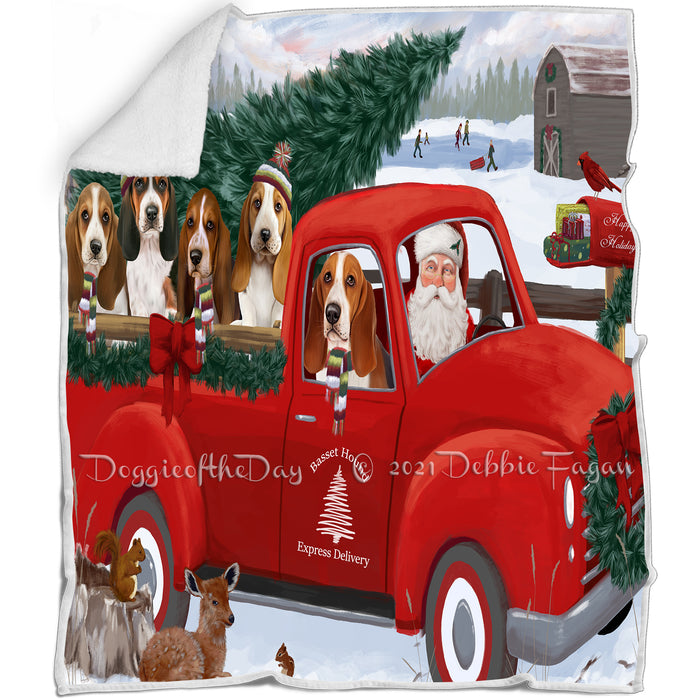 Christmas Santa Express Delivery Red Truck Basset Hounds Dog Family Blanket BLNKT112422
