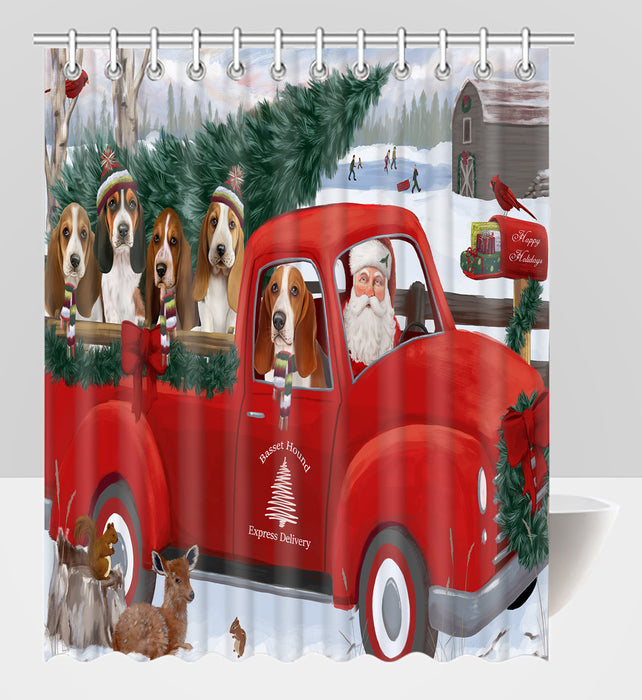 Christmas Santa Express Delivery Red Truck Basset Hound Dogs Shower Curtain