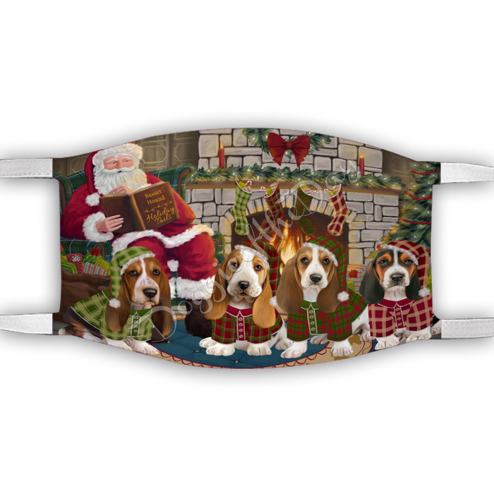 Christmas Cozy Holiday Fire Tails Basset Hound Dogs Face Mask FM48602