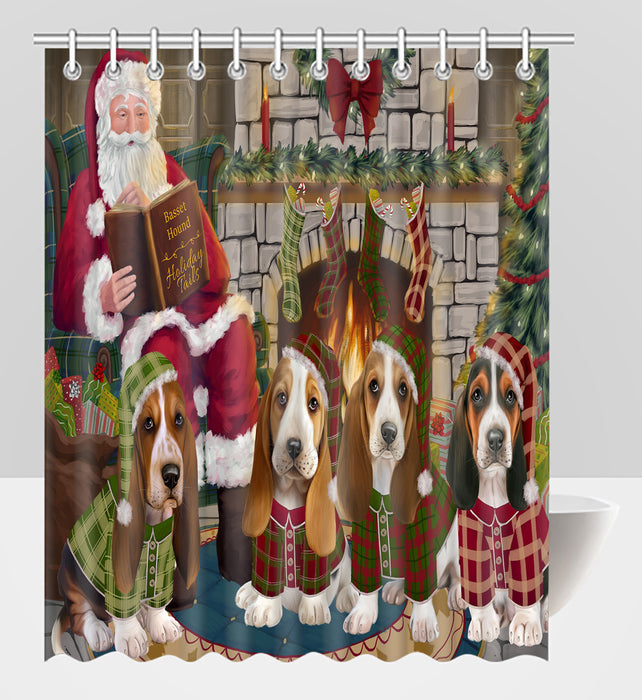 Christmas Cozy Holiday Fire Tails Basset Hound Dogs Shower Curtain