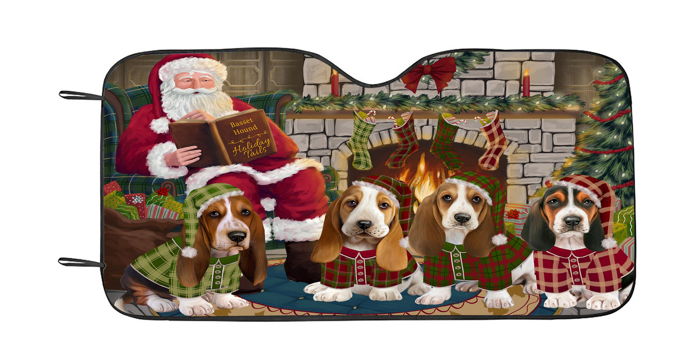 Christmas Cozy Holiday Fire Tails Basset Hound Dogs Car Sun Shade