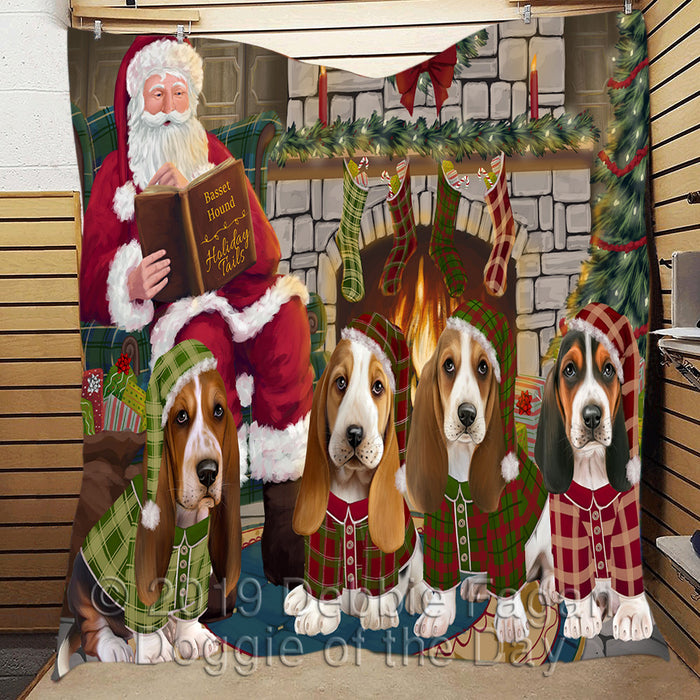 Christmas Cozy Holiday Fire Tails Basset Hound Dogs Quilt