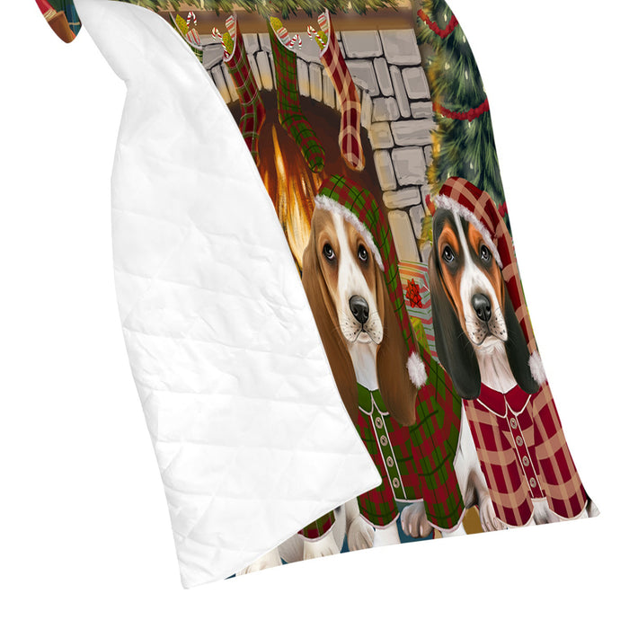 Christmas Cozy Holiday Fire Tails Basset Hound Dogs Quilt
