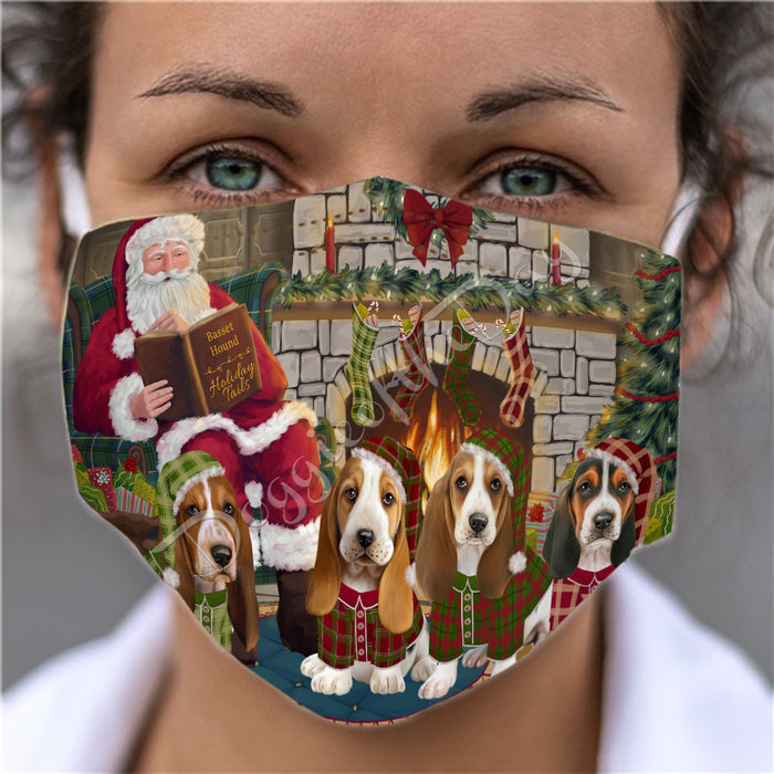 Christmas Cozy Holiday Fire Tails Basset Hound Dogs Face Mask FM48602