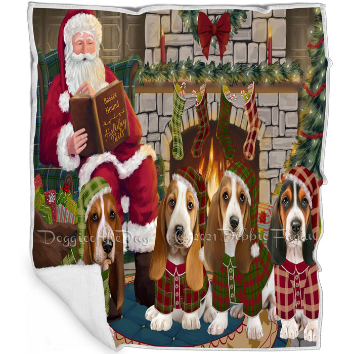 Christmas Cozy Holiday Tails Basset Hounds Dog Blanket BLNKT115275