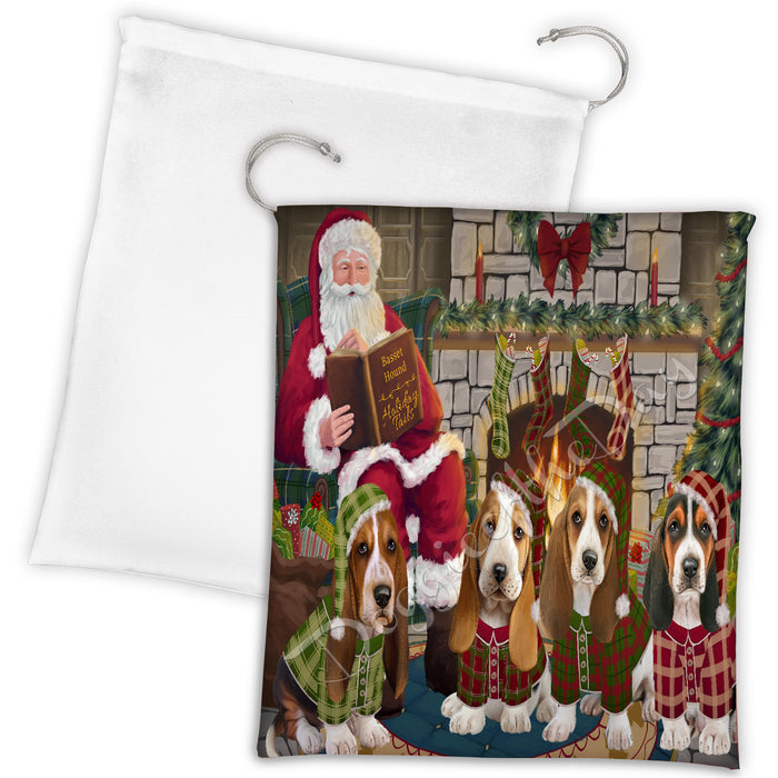 Christmas Cozy Holiday Fire Tails Basset Hound Dogs Drawstring Laundry or Gift Bag LGB48469