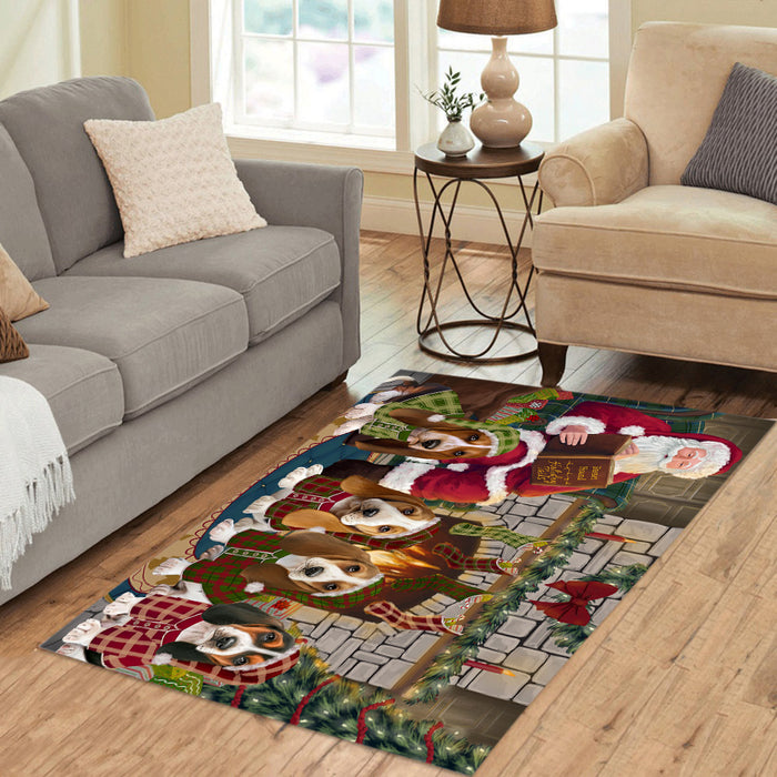 Christmas Cozy Holiday Fire Tails Basset Hound Dogs Area Rug